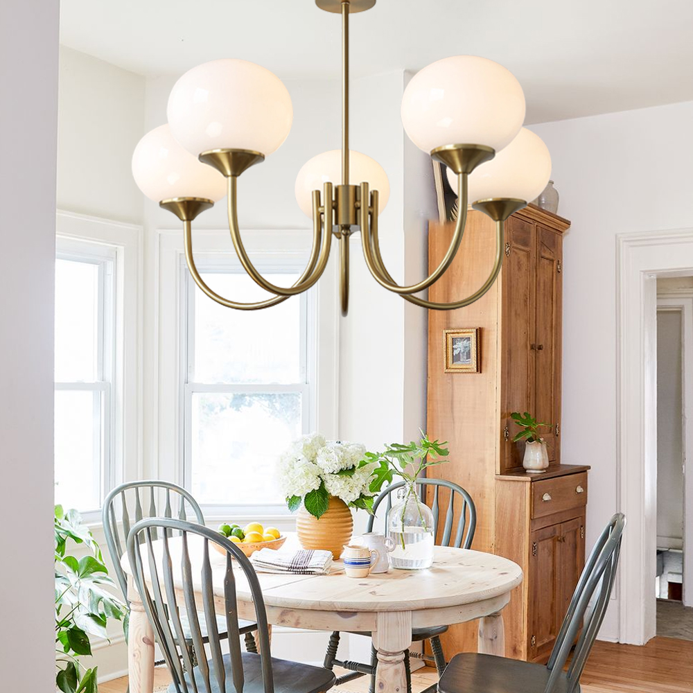 Milk Pink Glass Pendant Light Bauhaus Vintage Bubble Chandelier For Dining Room