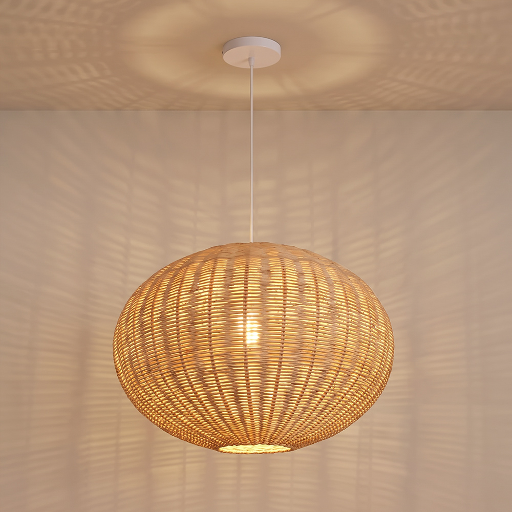 Farmhouse Spherical Rattan Pendant Light for Dining Room