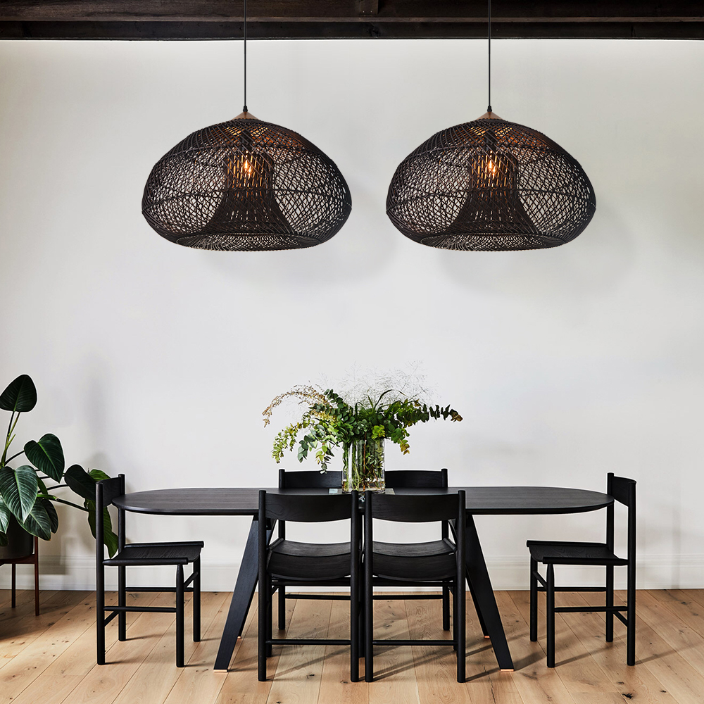 Wabi Sabi Style Retro Dining Room Chandelier Rattan Zen Pendant Light