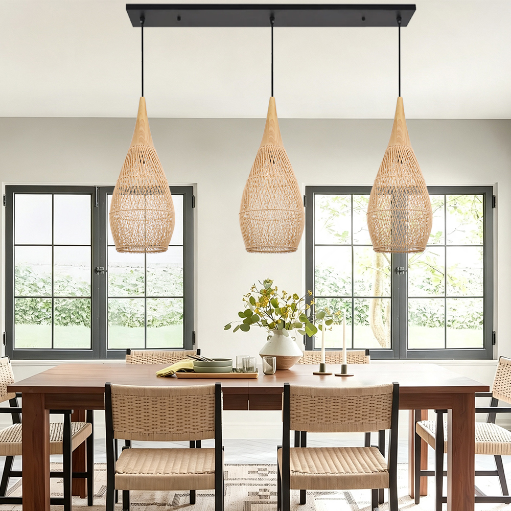 Coastal Rattan Woven Pendant Light  Farmhouse Artisan Natural Lighting for Dining Rooms