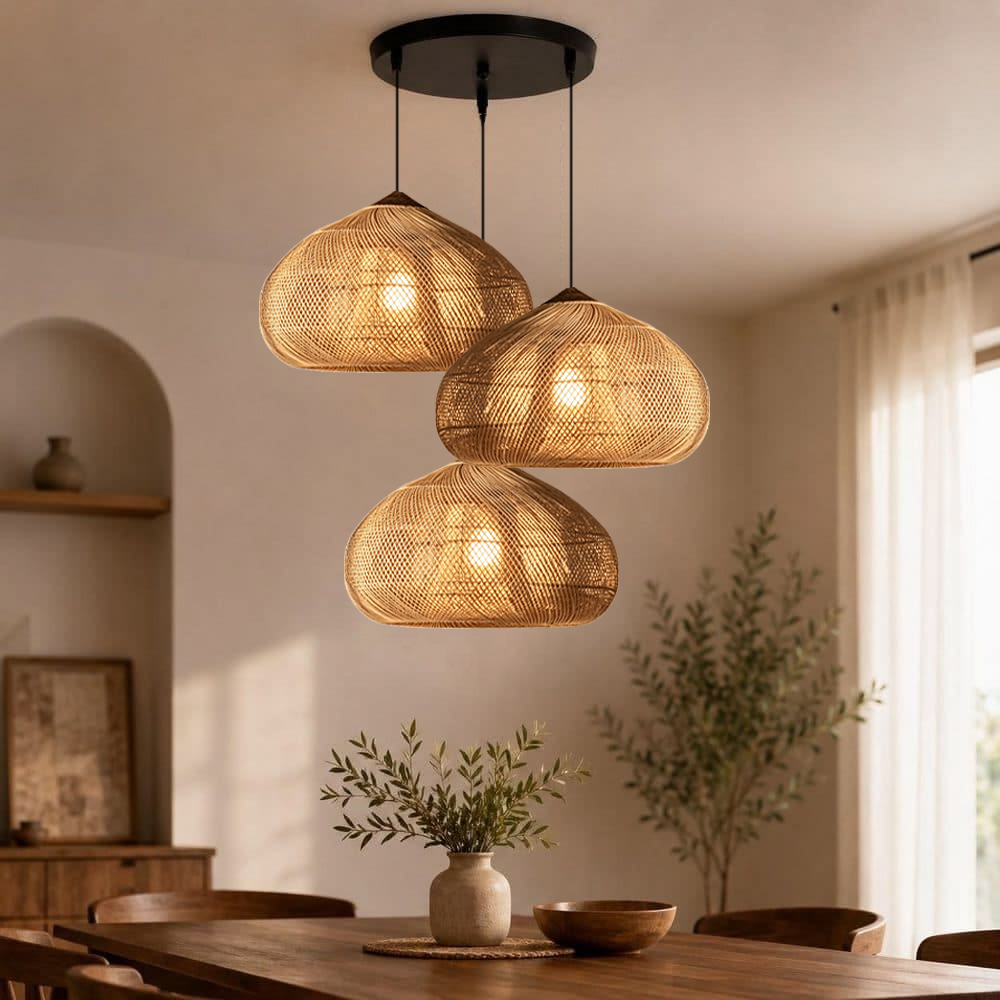 Wabi Sabi Style Retro Dining Room Chandelier Rattan Zen Pendant Light