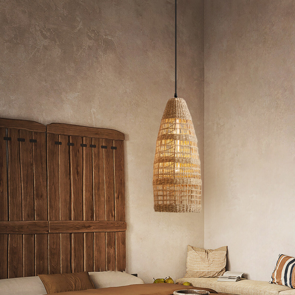 Wabi-sabi Style Minimalist Seagrass Lighting Set of 3 for Bedroom Guest House Restaurants