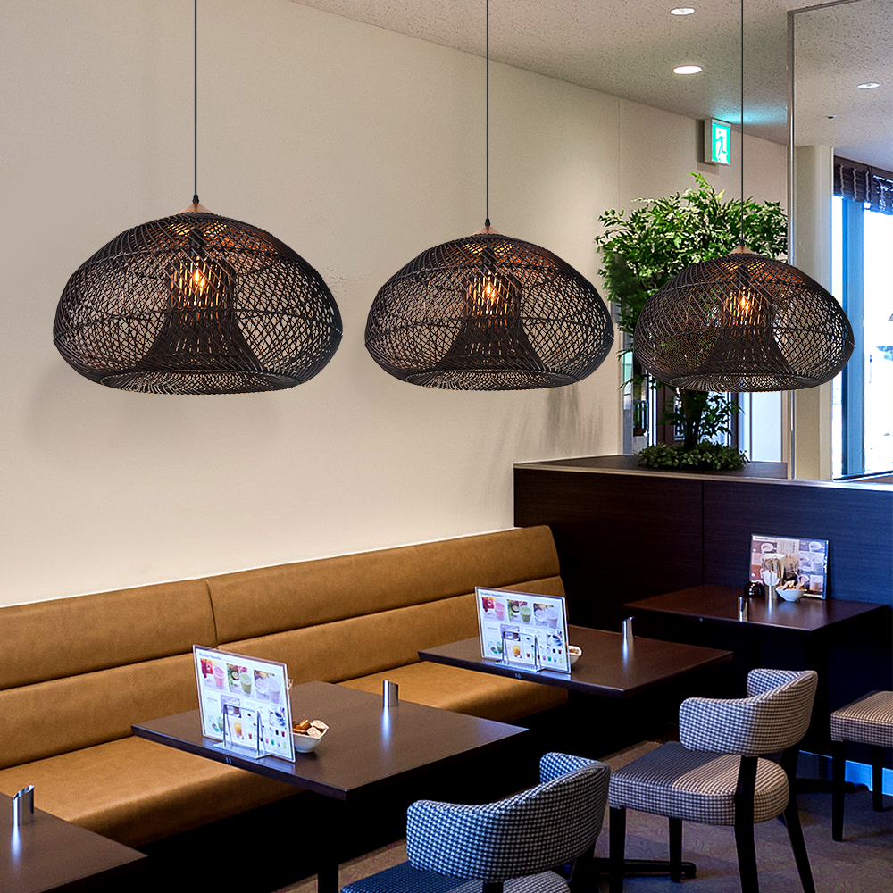 Wabi Sabi Style Retro Dining Room Chandelier Rattan Zen Pendant Light