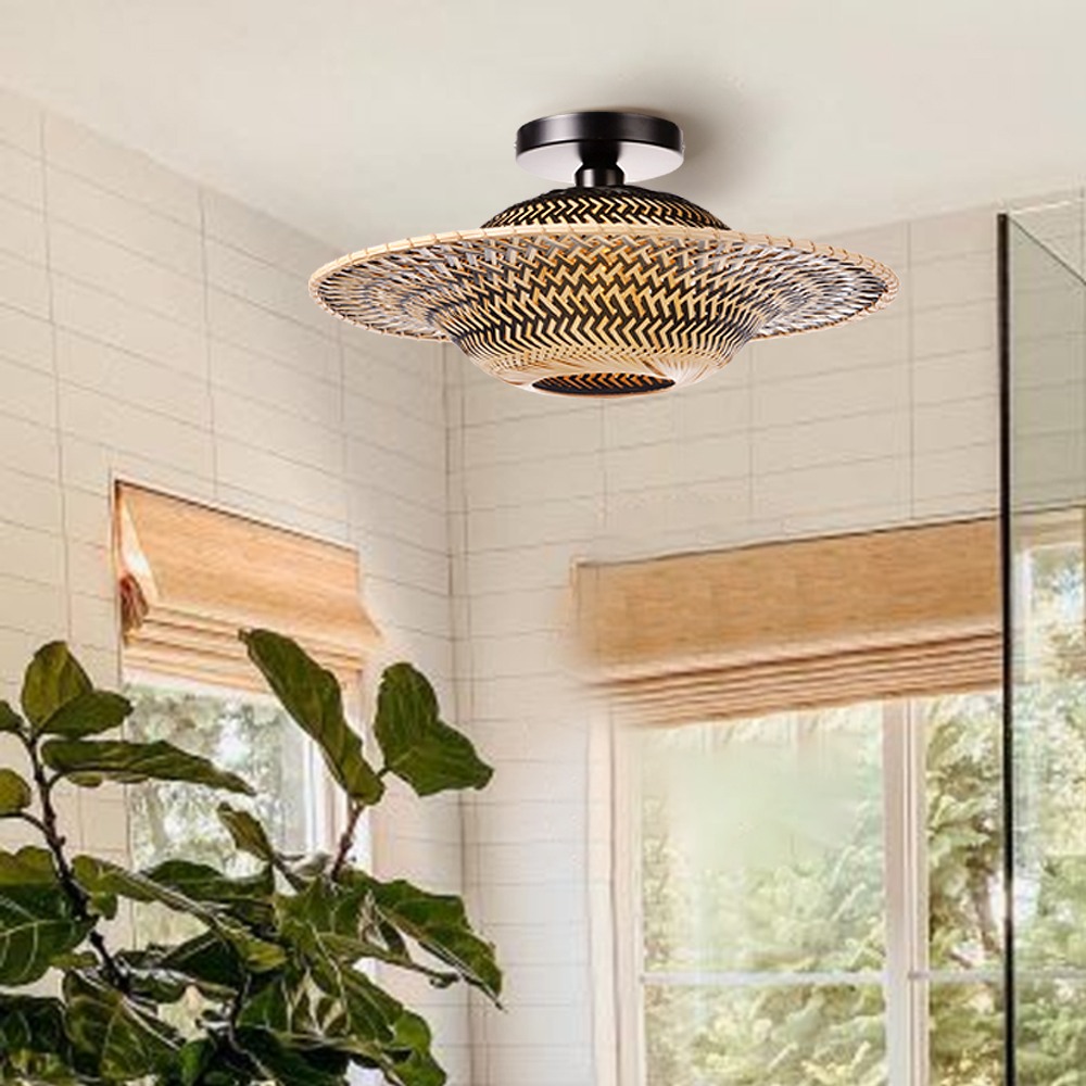 Handmade Black Bamboo Ceiling Light Flying Saucer Chandelier