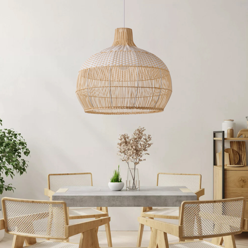 Coastal Kitchen Island White Pendant Light Handmade Rattan Chandelier