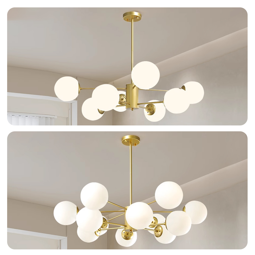 Nordic Modern Copper Chandelier Milky White Bubble Ceiling Light For Living Room Bedroom