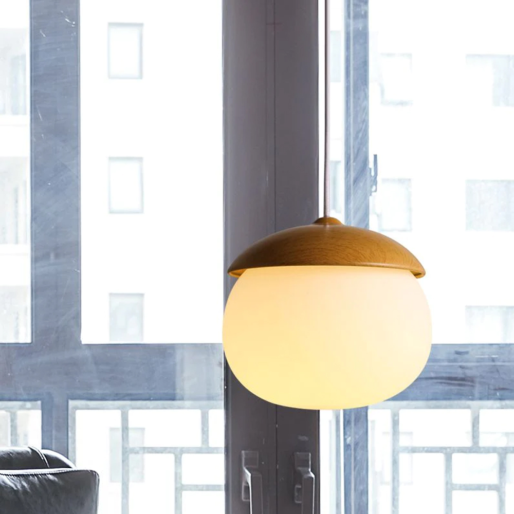 Handmade Wooden LED Hanging Lamp Nut Shaped Pendant Light