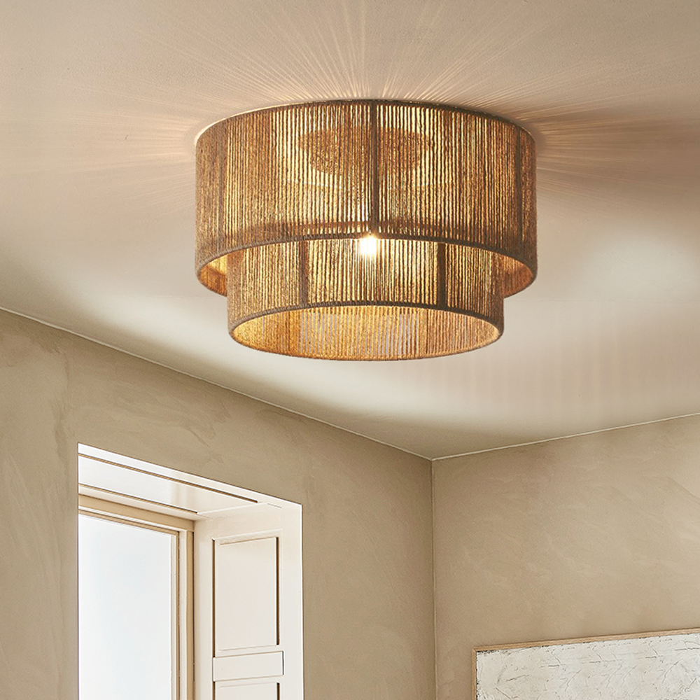 Wabi-sabi Style Vintage Hemp Rope Ceiling Light Bedroom Lamp