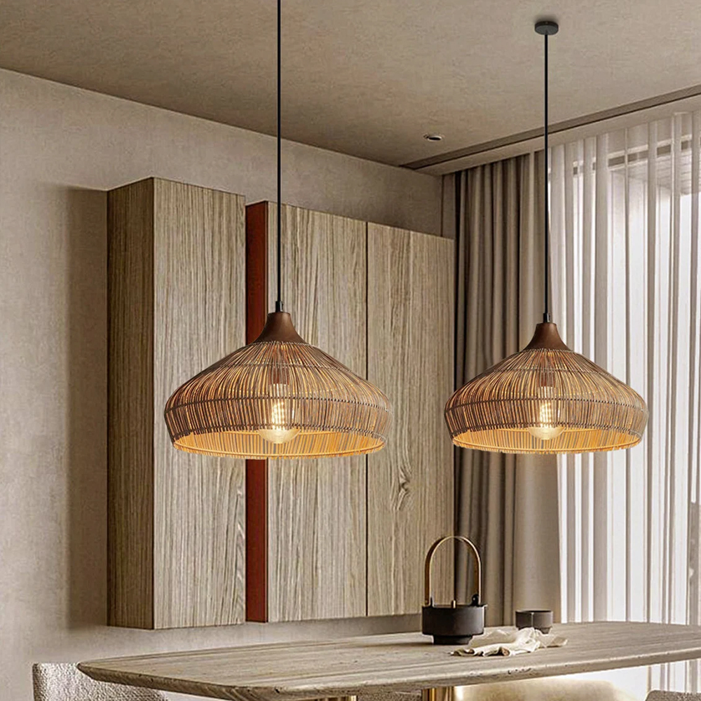 Farmhouse Rattan Pendant Chandelier Wabi-sabi Retro Woven Wicker Light Fixture