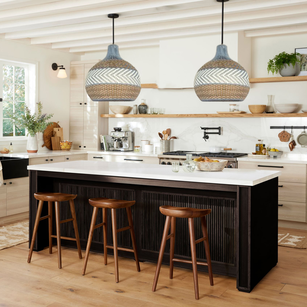 Handmade Kitchen Island Rattan Pendant Light Restaurant Blue Chandelier