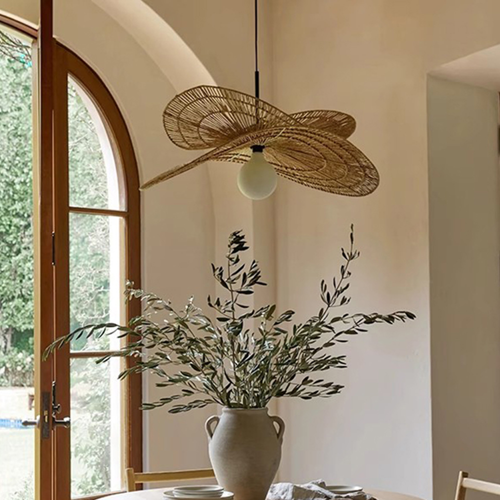 Handwoven Wabi-sabi Rattan Pendant Light Retro B&B Bedroom Living Room Creative Restaurant Chandelier