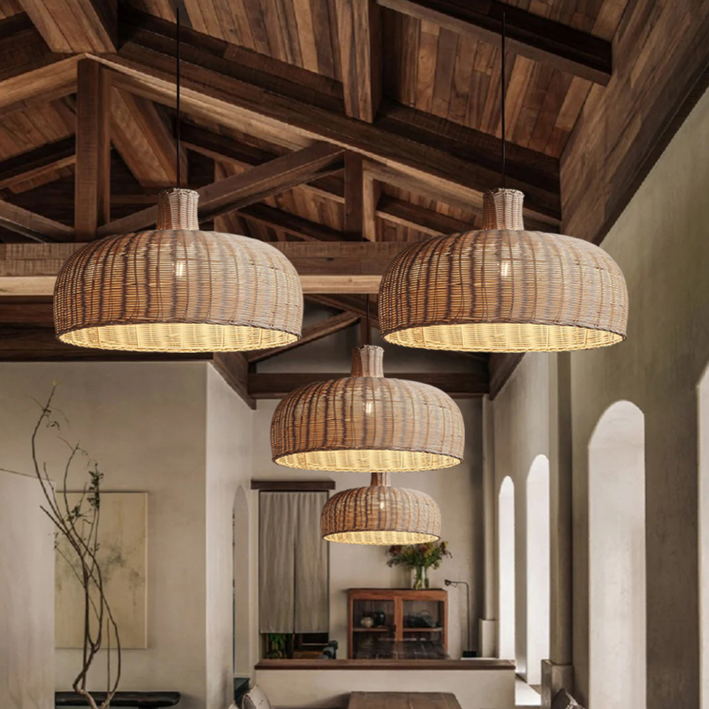 Retro Rattan Ceiling Lighting Japanese Creative Handwoven Restaurant Chandelier