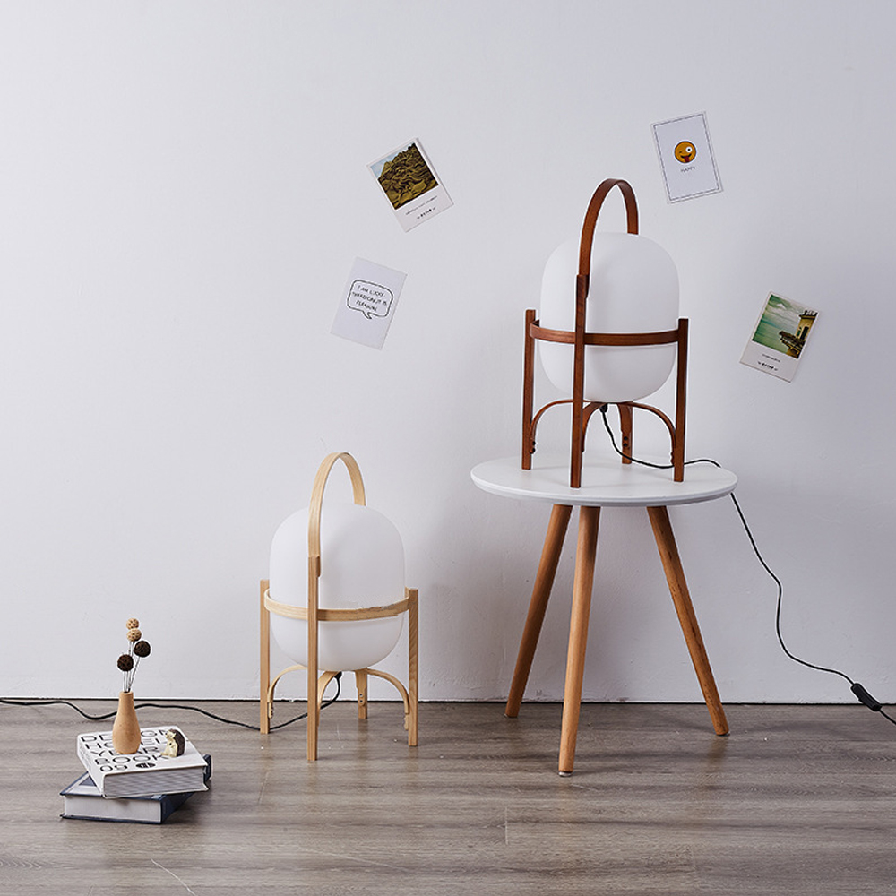 Simple Japanese Solid Wood Floor Lamp Designer Basket Glass Table Lamp Bedside Light