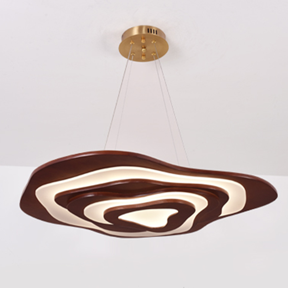 Nordic Irregular Solid Wooden Pendant Light Living Room Dining Room Dimmable Chandelier
