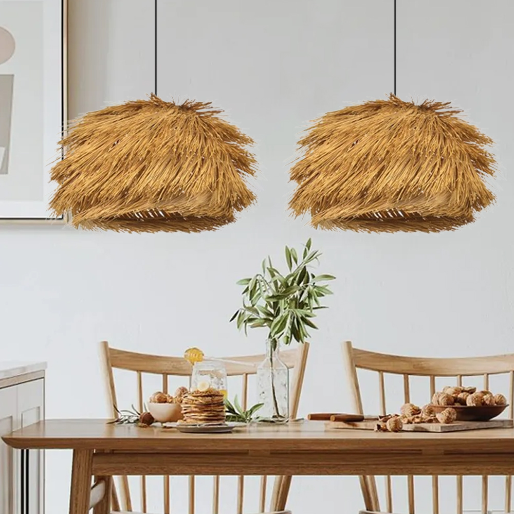 Wabi-sabi Dining Room Rattan Pendant Light Kitchen Grass Chandelier