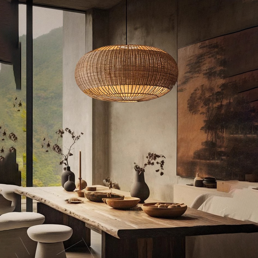 Coastal Home Lighting Kitchen Island Rattan Pendant Light Natural Retro Luxurious Chandelier Wabi-sabi Style