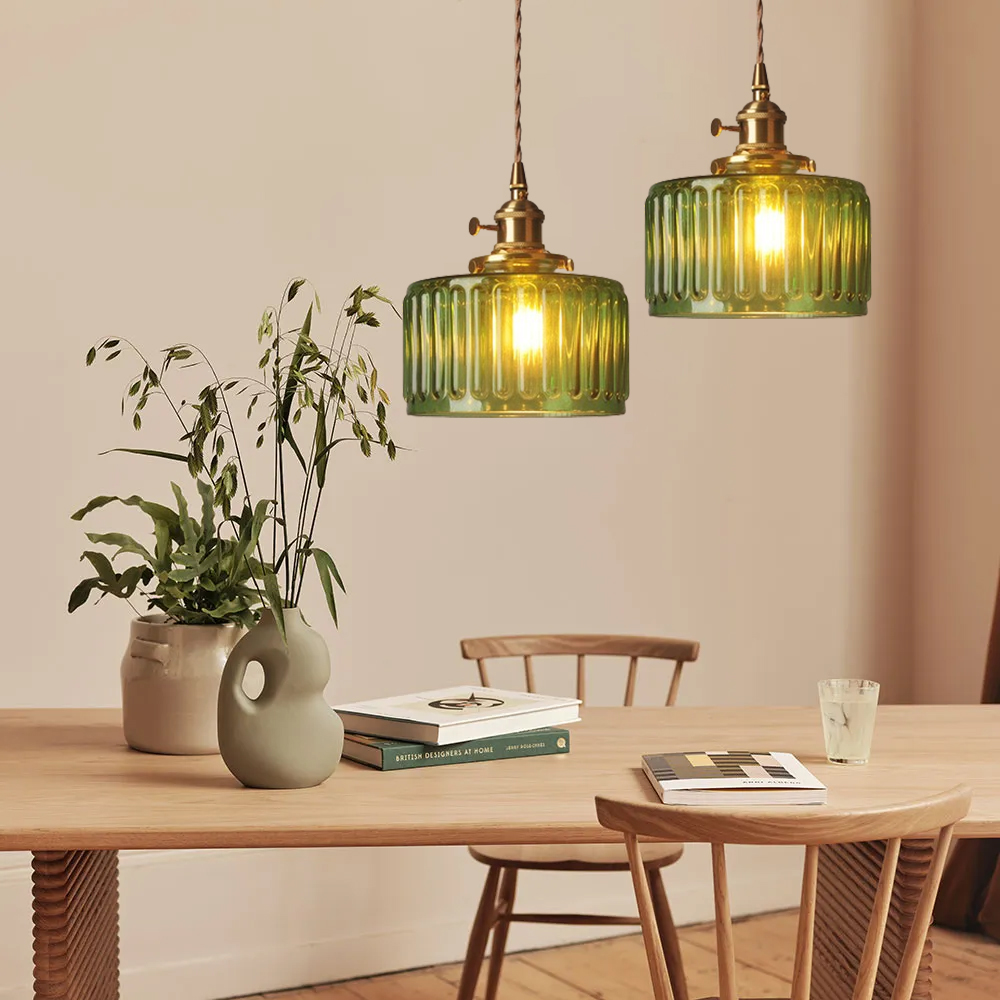 French Retro Brass Glass Chandelier Dining Room Single Head Small Pendant Lamp