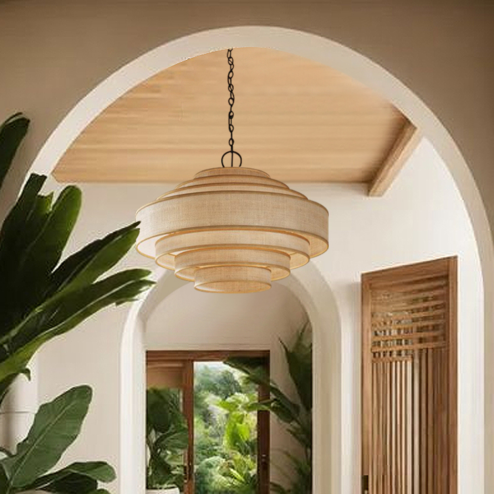 Wabi-sabi Retro Designer Pendant Lamp B&B Lobby Reception living Room Fabric Chandelier