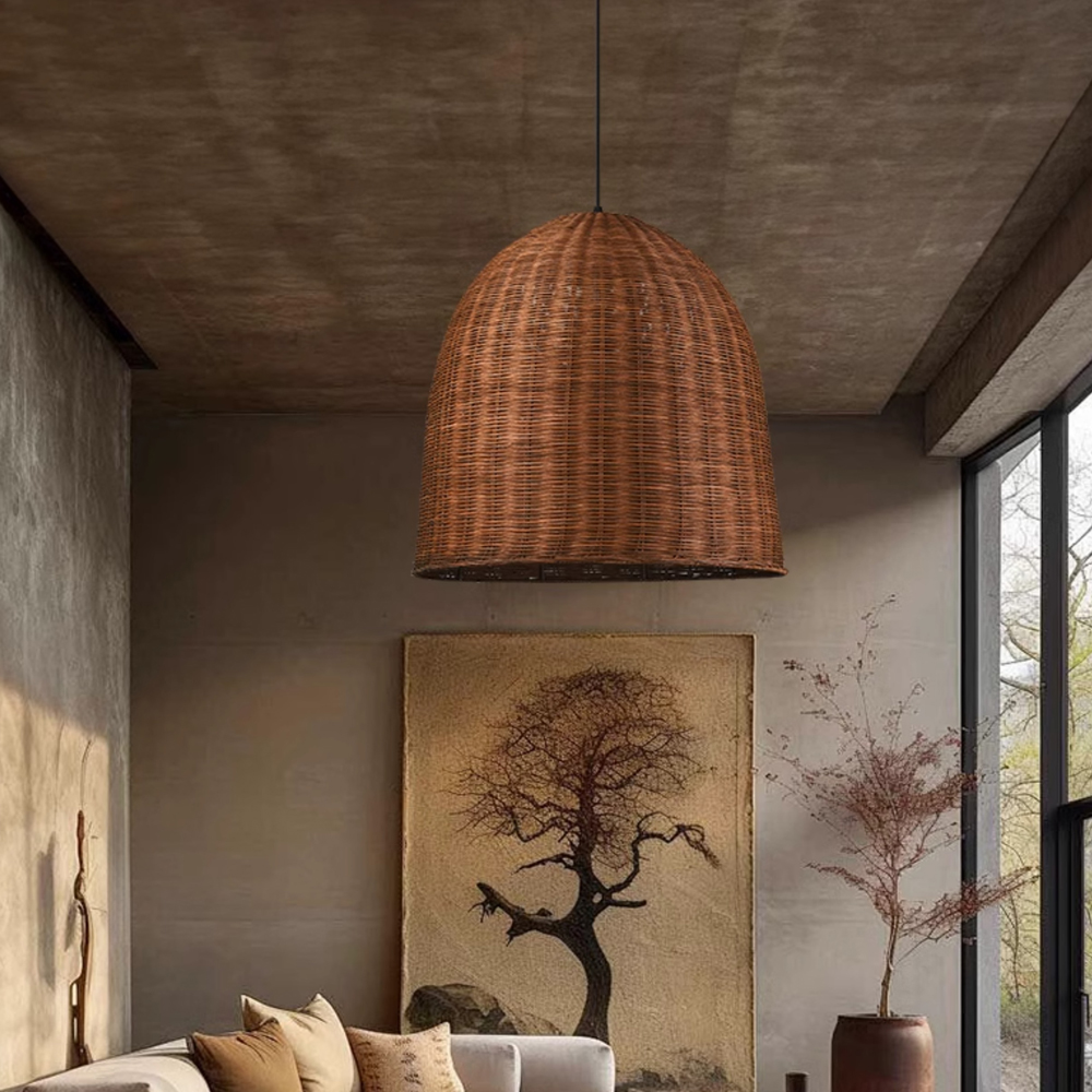 Restaurant Lamp Wabi-sabi Style Chandelier B&B Retro Hand-woven Rattan Lampshade