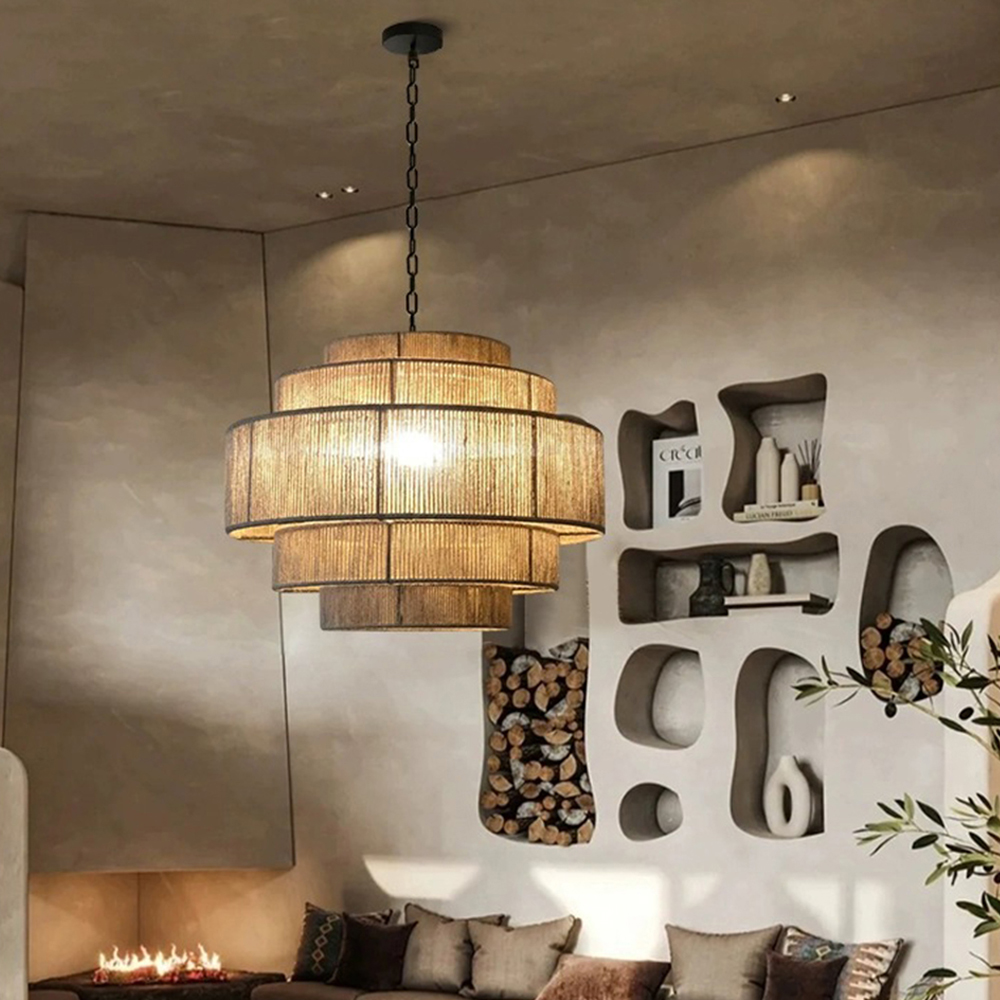 Japanese Chandelier Wabi-sabi Living Room Hemp Rope Pendant Light Southeast Asian lamps