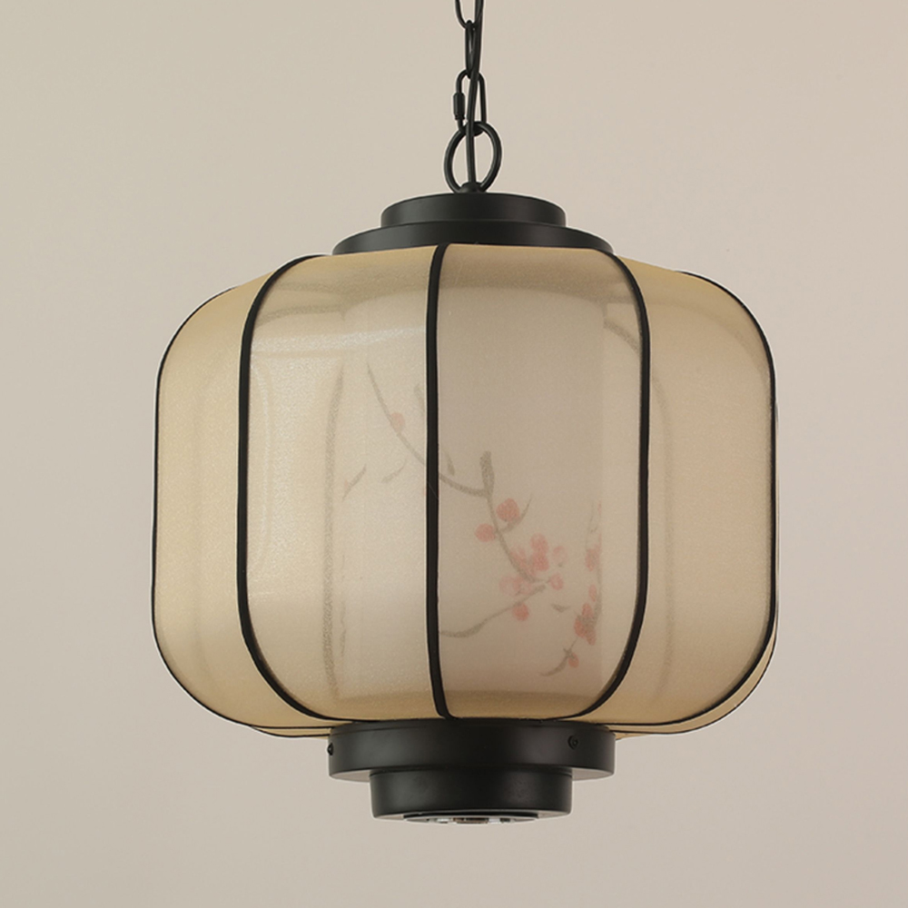 Antique Restaurant Lantern Pendant Light Fabric Decorative Lamp With Spotlights