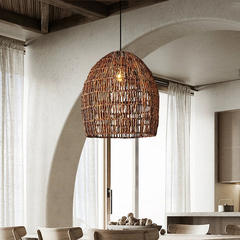 Japanese Rattan Pendant Light Kitchen Island Living Room Woven Chandelier