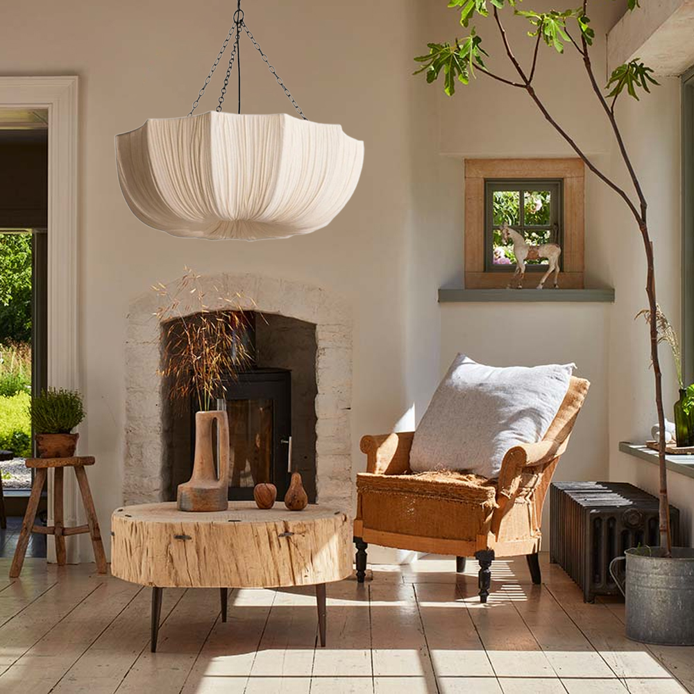 French Vintage Fabric Pendant Light Wabi-sabi Dining Room Decorative Lamps