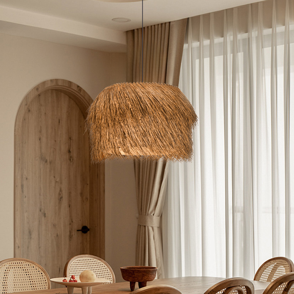 Wabi-sabi Rattan Wicker Pendant Light for Dining Room