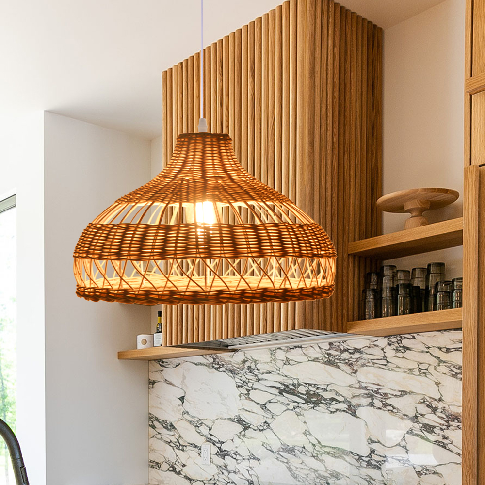 Rattan Pendant Lampshade Hand-woven Japanese Restaurant Retro Dining Table Hanging Lamp