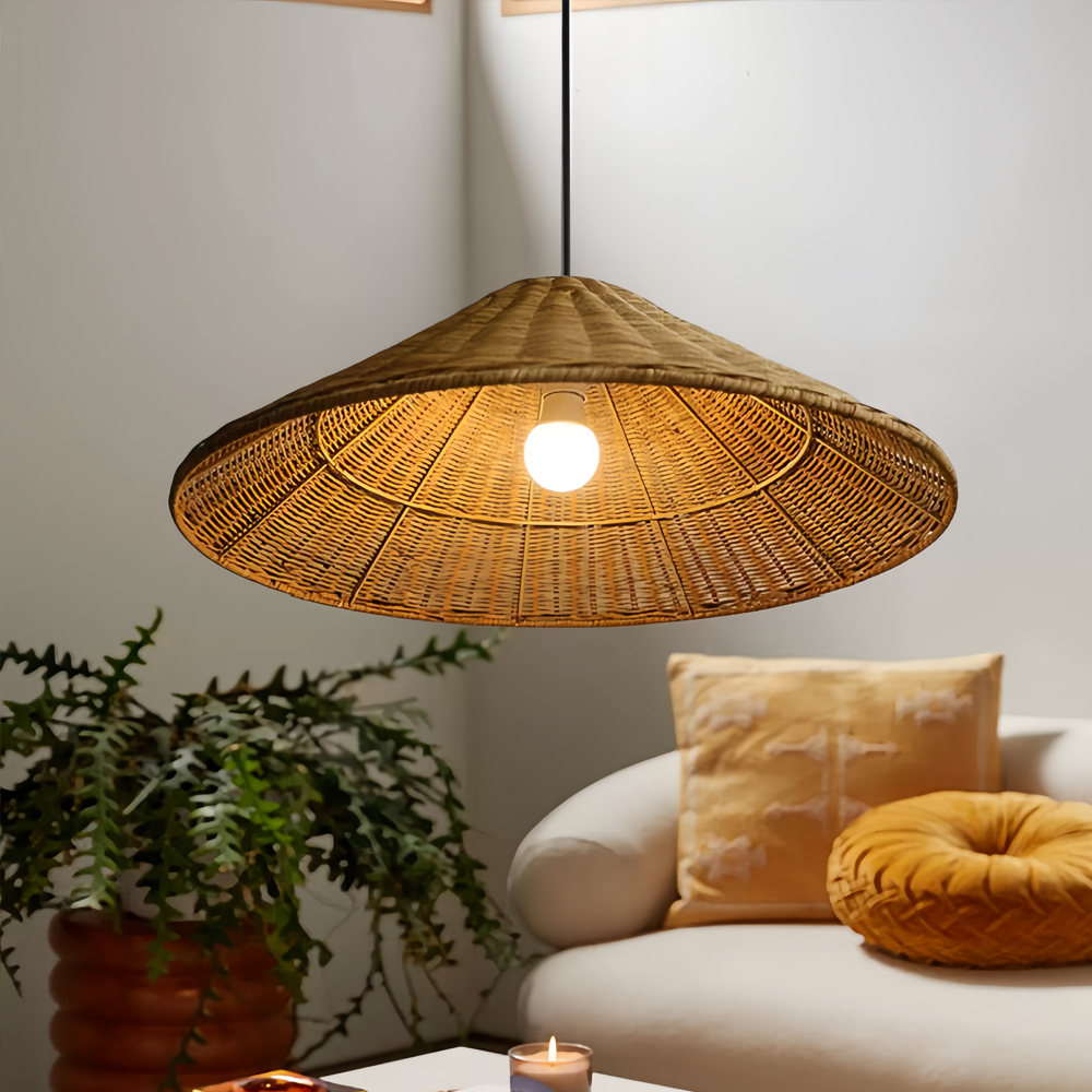 Homestay Southeast Asian Rattan Chandelier Restaurant Straw Hat Lampshade
