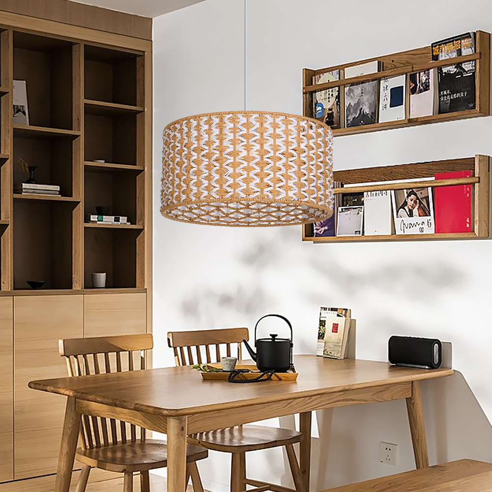 Bohemian Style Handwoven Paper Rope Pendant Lamp for Dining Room