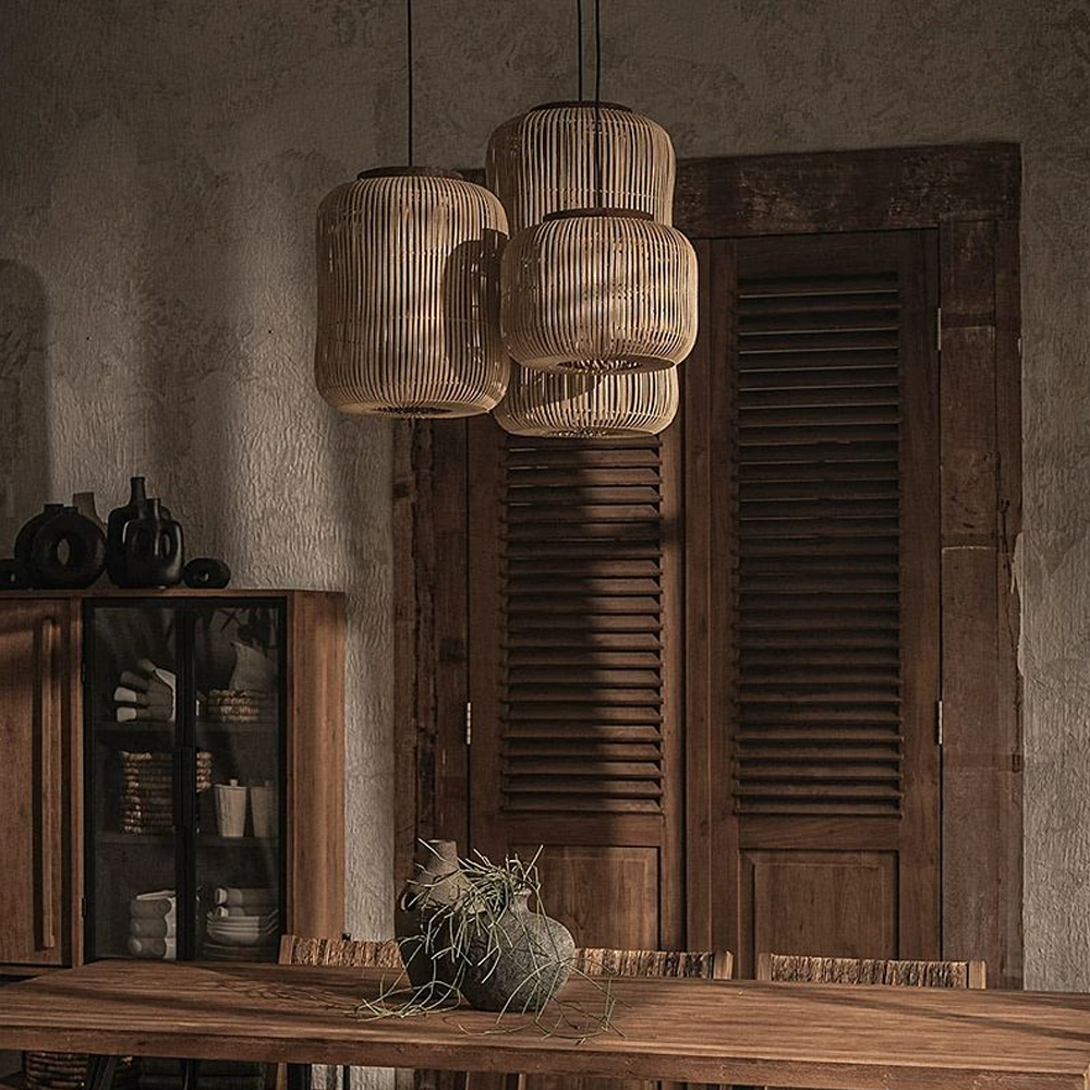Wabi-sabi Style Retro Rattan Chandelier Japanese B&B Restaurant Hand-woven Pendant Lights