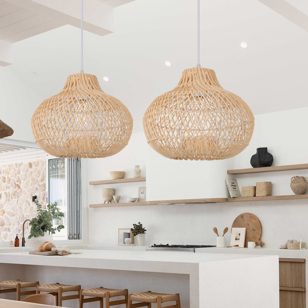 Minimalist Kitchen Counter Rattan Pendant Light Living Room Decor Lampshade