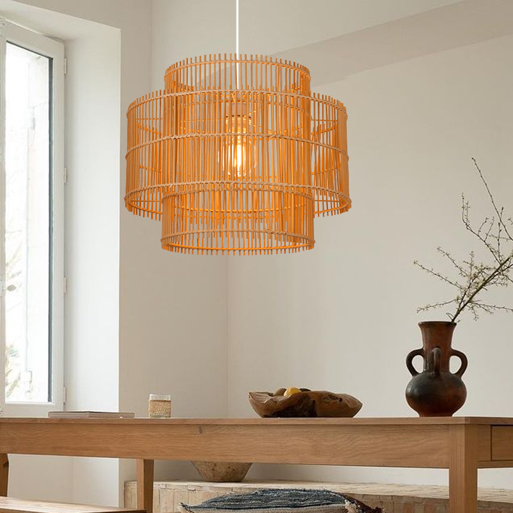 Natural Rattan Weaving Hanging Light Wicker Pendant Light Fixture 