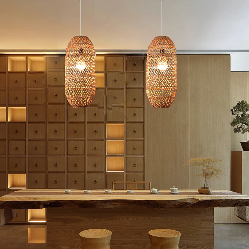 Villa Staircase Combination Rattan Chandeliers Wabi-sabi Pastoral Style Homestay Restaurant Lamps