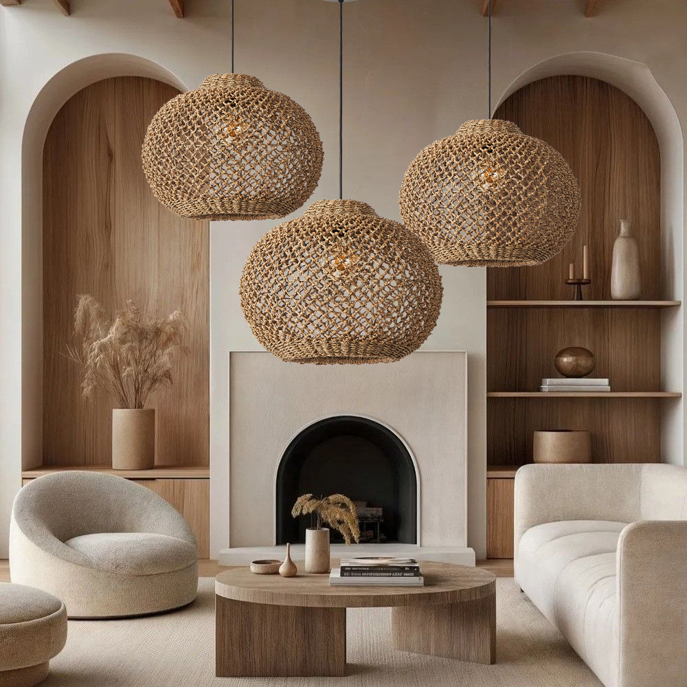 50% OFF Clearance Rustic Rattan Pendant Lights Wabi-sabi Dining Room Chandelier