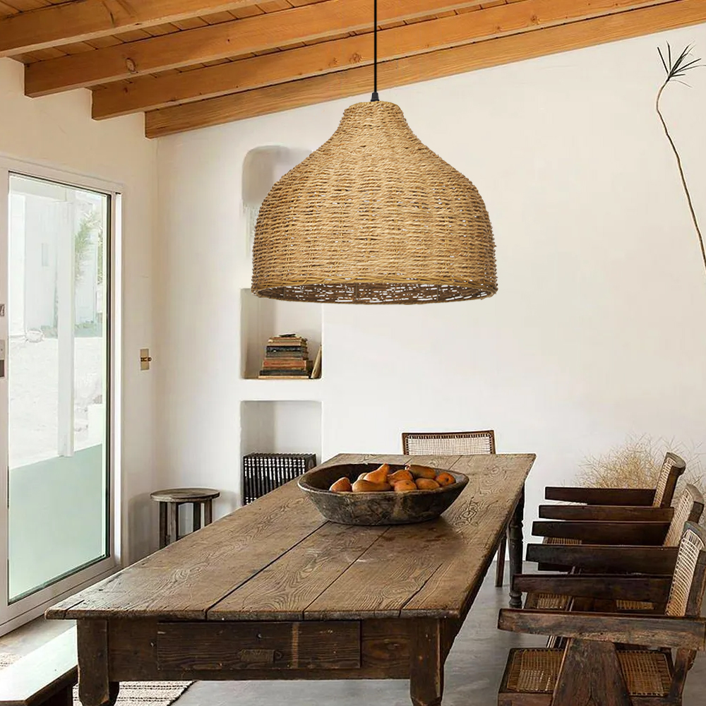 Coastal Kitchen Pendant Light Japanese Style Rattan Seagrass Hanging Chandelier