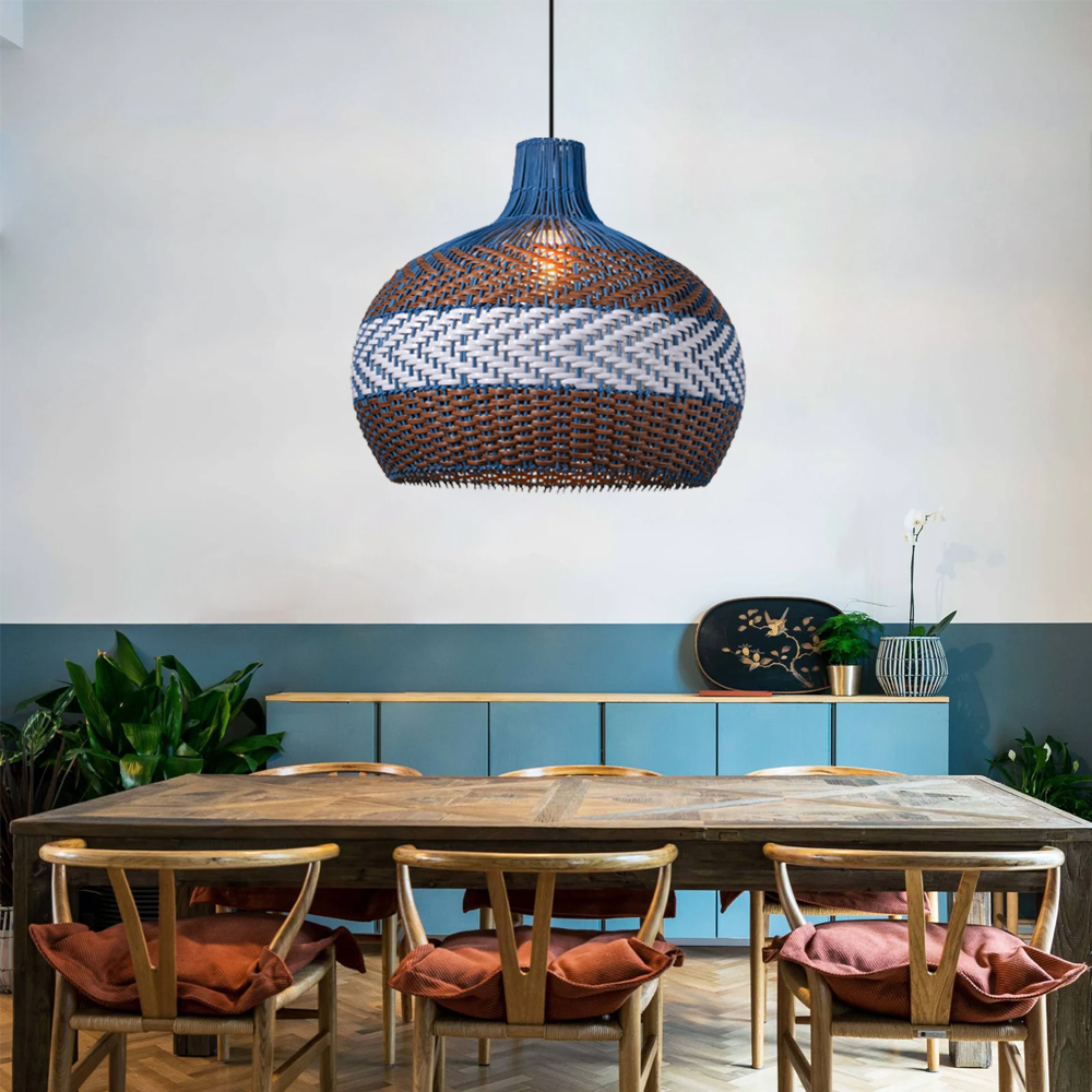 Royal Dark Blue Rattan Wicker Pendant Lights for Kitchen