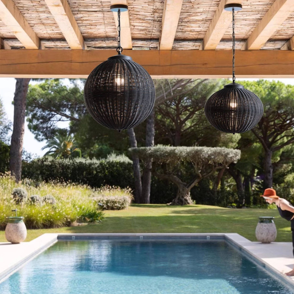 Outdoor Balcony Rattan Woven Pendant Light Waterproof Garden Lamp