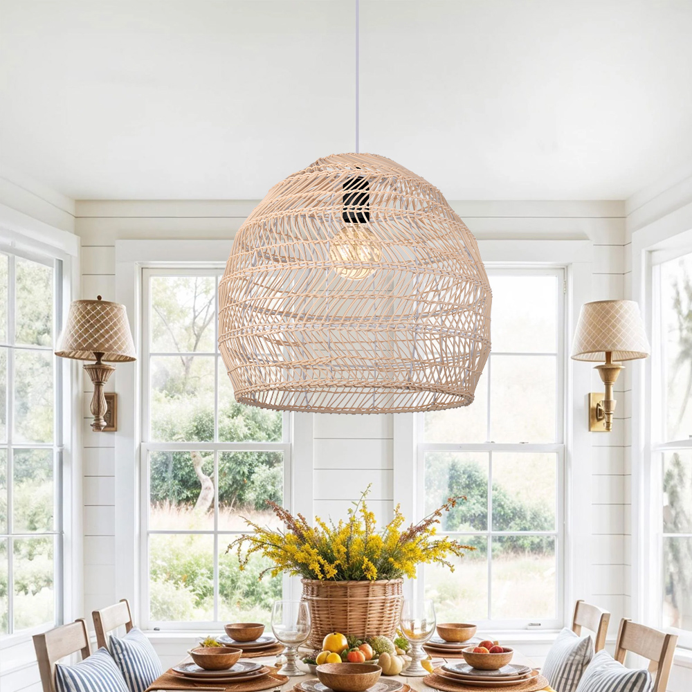 Scandinavian Artisan Pendant Rattan Lighting Fixture for Bedroom Dining Room