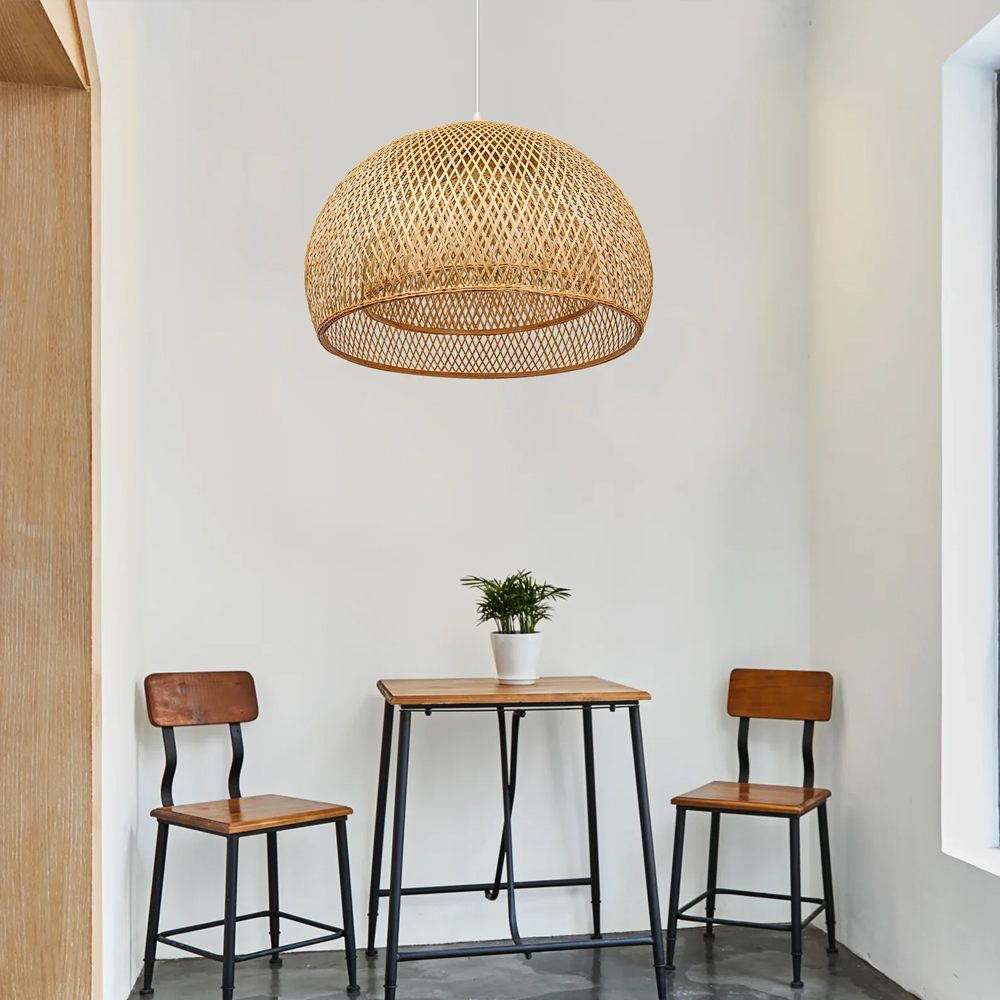 Japandi Style Handwoven Bamboo Pendant Light for Dining Nook