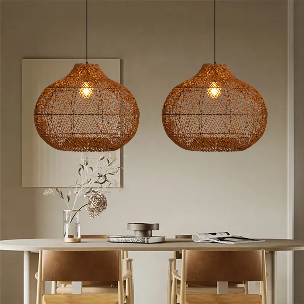 Wabi Sabi Natural Dark Rattan Pendant Lights for Dining Room