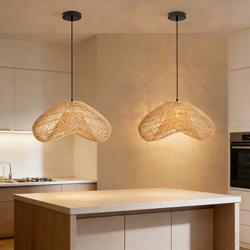 Hand Woven Rattan Pendant Lamp Shade Kitchen Natural Rattan Chandelier