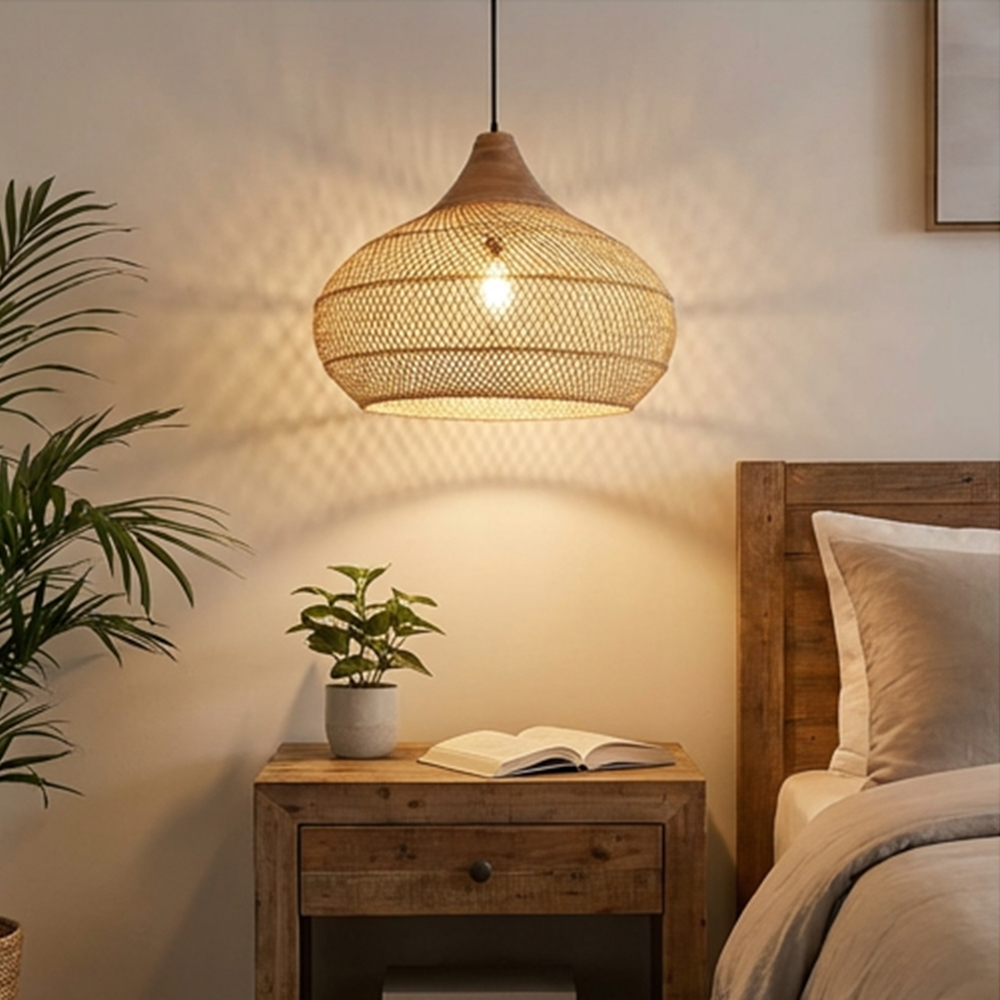 Modern Woven Rattan Hanging Lighting Fixture for Kitchen Island