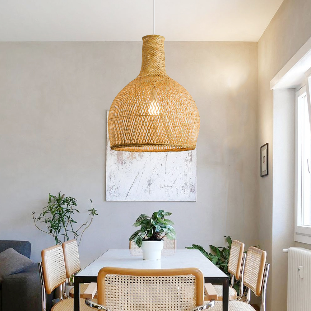 Modern Bamboo Hanging Lights Country Style Kitchen Bell Pendant Chandeliers