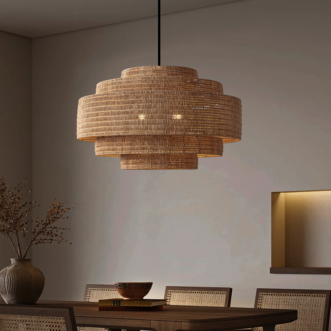 Retro Wabi-sabi style Dining Table Rattan Pendant Light B&B Decoration Handwoven Lampshade