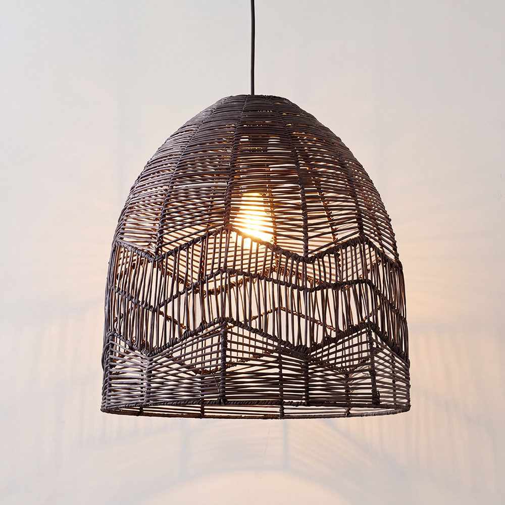 Organic Black Rattan Chandelier Farmhouse Rustic Zen Hanging Lighting