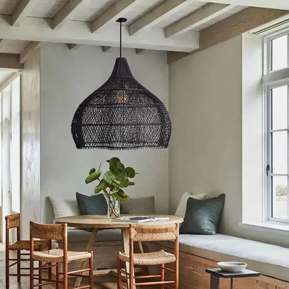 Living Room Rattan Pendant Light Wabi Sabi Wicker Chandelier