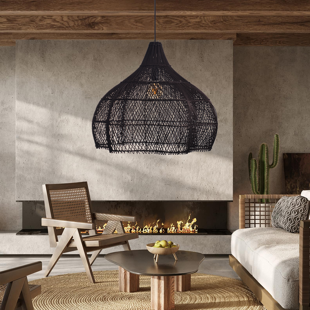 Living Room Rattan Pendant Light Wabi Sabi Wicker Chandelier