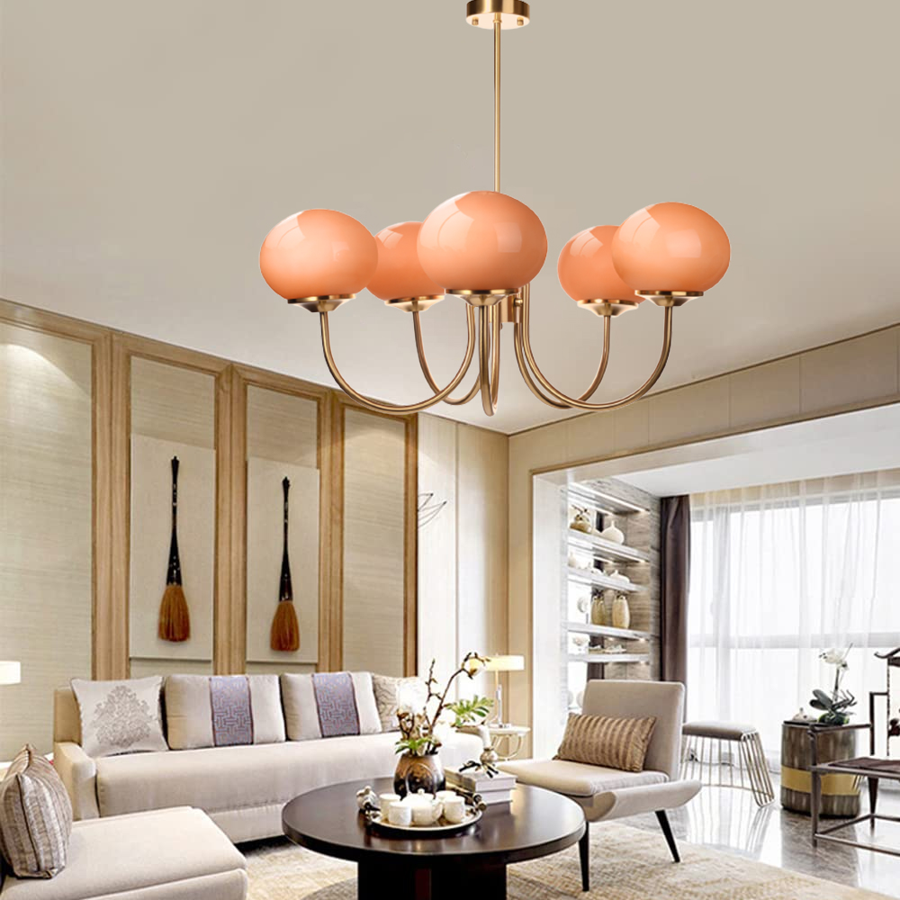 Milk Pink Glass Pendant Light Bauhaus Vintage Bubble Chandelier For Dining Room